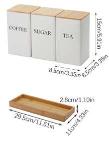 1pc Creative Bamboo Lid Iron Art White Tea Canister For Snack/Coffee/Candy Storage & Display, Simple Design