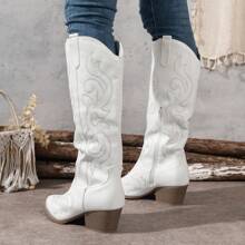 Women's Embroidered Leather Platform Wedge Boots - White - View 5