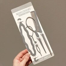 4pcs/Set Kids Morandi Color Hair Braiding Tools Set, Including Styling Board, Comb, Hook And Hair Bun Maker