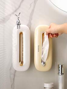 Creative Design Creamy Facial Towel Storage Box Wall-Mounted Waterproof Tissue Case For Bathroom, No Drilling Required - White - View 1