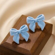 1 对复古奢华蝴蝶结植绒耳钉，独特时尚日常耳环礼物，适合女性情人节 - 彩色 - 查看 8