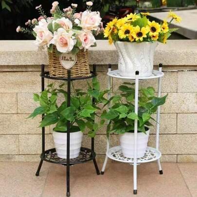 1pc 2-Tiered Tall Plant Stand Metal Plant ShelfSupports Rack For Indoor Outdoor HomeDecoration