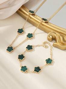 1pc Doce & Elegante Lucky Clover Pingente Colar Feminino E 1pc Pulseira Conjunto Dia Dos Namorados, Mãe, Mãe, Dia Das Mães, Presente