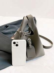 Casual & Simple & Fashionable Pu Leather Shoulder/ Crossbody/ Hand-Held Tote Bag With Inner Pocket - Grey - View 5