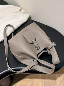 Casual & Simple & Fashionable Pu Leather Shoulder/ Crossbody/ Hand-Held Tote Bag With Inner Pocket - Grey - View 6
