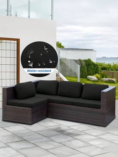 1pc zwarte jacquard buitenbank zitkussenhoes, rekbaar en afneembaar half-pack bankkussenhoes bestand tegen spatten voor terras-, tuin- of terrasmeubilair