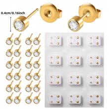 12 Pairs/Set Minimalist Dual-Tone Gold & Silver Iron Ear Piercing Studs With Plastic Clutch, Unisex, Suitable For Daily Wear