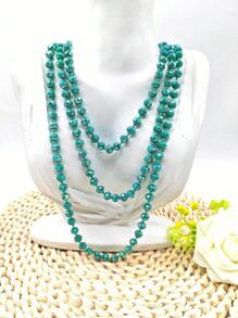 1pc 1.5m Long Crystal Beads Knotted Multi-Layer Simple Daily Wear Necklace For Women
