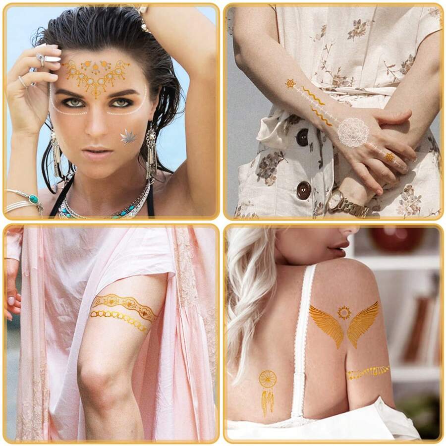 14 sheets metallic temporary tattoo set tattoo waterproof metallic