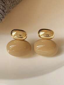 1對法式復古奶茶色和金屬珠片拼接吊墜耳環,適合女士日常佩戴,秋冬季節 - 咖啡 - 查看 13