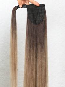 32 Inch Synthetic Hairpiece Hair Patch Black Brown/ Gray/ Gold Ponytail Ponytail Extension Clip In Ponytail Extension Wrap Around Long Straight Hook-And-Loop PonyTail Hair Pony Tails Hair Extensions - Brown Ombre - View 8