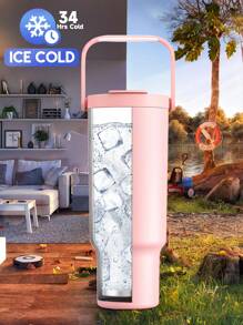 40oz Handled Vacuum Insulated Water Bottle, Stainless Steel Thermos Flask, Keeps Hot Or Cold For 34 Hours/10 Hours, Leak-Proof Lid And Straw, Portable Insulated Tumbler For Outdoor Camping, Hiking, Driving And Travel - Pink - View 7