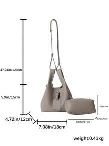 Casual & Simple & Fashionable Pu Leather Shoulder/ Crossbody/ Hand-Held Tote Bag With Inner Pocket - Grey - View 7