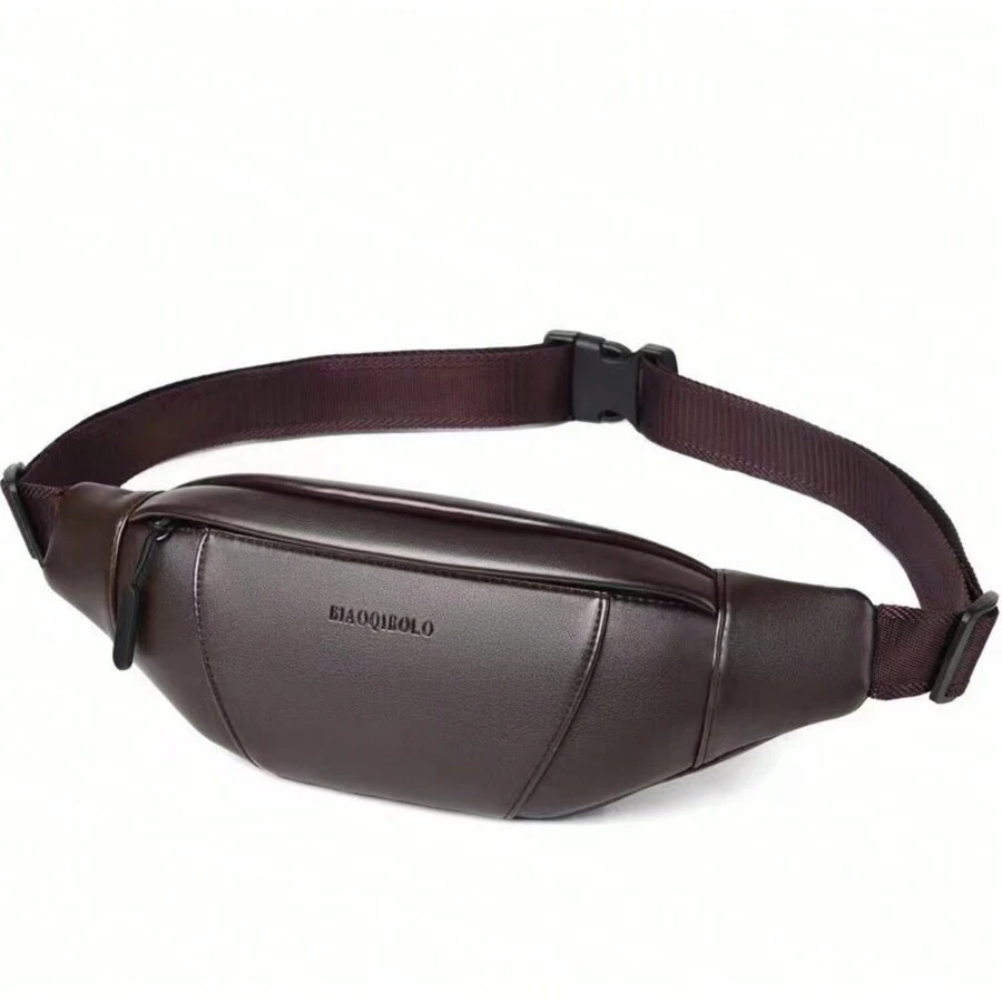 Paul正版男士胸包，多功能腰包，時尚男士包，斜揹包父親節禮物夏季大學包爸爸 - 棕色 - 查看 1