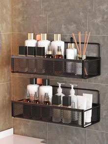 Perforation-Free Bathroom Storage Shelf, Iron Storage Shelf, Bathroom Shelf, Wall Hanging Cosmetics Storage Shelf, Hanging Storage Box Bathroom Accessories Bathroom Tools Bathroom Accessories - Black - View 6