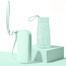 迷你便携式卡片伞，可选吊带款式，携带方便，折叠遮阳伞小巧轻便，95% 防紫外线，适合男女在学校、办公室、家庭、旅行中使用 - 蘋果綠 - 查看 11