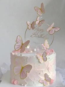 10pcs Butterfly Cake Decorations For Birthday Baking, Pink Color Cake Toppers Back To School Valentine Day - Baby Pink - View 4