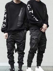 Pantalones negros clásicos de estilo informal para hombre, suaves, ropa de pareja recomendada y tallas grandes negros clásicos de estilo informal para hombre, suaves, cómodos y transpirables, aptos para correr, bailar en la calle, joggers,hacer deporte y para el día a día. - Blanco y Negro - Ver 3