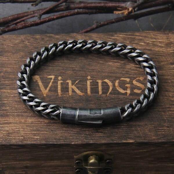 Pulseira Masculina de Elo de Corrente Retro de Alta Qualidade, Pulseira de Aço Inoxidável Artesanal de Estilo Punk Rock de Motocicleta, Joia Masculina