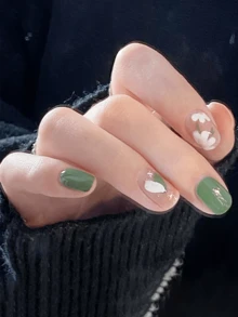 24入組方形壓蓋假指甲，可愛卡通短款貼片假指甲（附贈貼片/膠水/指甲銼），適合女性及女孩，2024年最新全套假指甲產品 - 彩色 - 查看 3