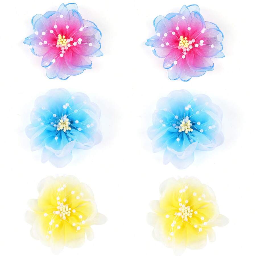 Oaoleer 6PCS 3" Alligator Hair Clips Barrettes Tulle Flower Bow With Pearl For Or Baby Girls Newborns Infants Toddlers Kids - Nhiều màu - Xem 1