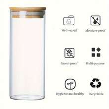 1/2/3入組，2300ml高硼硅玻璃廚房儲物容器，80oz密封竹蓋儲存罐，適用於廚房麵條、堅果、麵粉、穀物、糖果、曲奇和燕麥等儲存 - 白色 - 查看 5