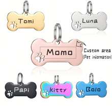 1pc Personalized Cat/Dog ID Tag With Bell, Large Size Pet Tag, Colorful Bone Shaped DIY Pet Pendant, To Make Your Pet Both Safe And Stylish