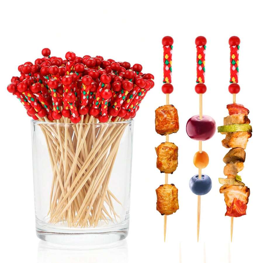 100 Pack Cocktail Picks Decorative Cocktail Sticks Wooden Toothpicks