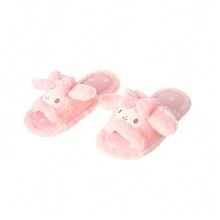 Miniso 1pair Characters Plush Open-Toe Slippers - Pink - View 3