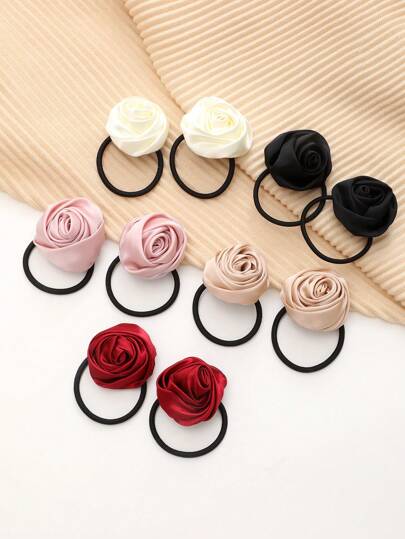 2 件缎面玫瑰花发带，优雅、甜美、复古、豪华发带，适合马尾辫发型，情人节情人节马尾辫固定器发圈，发圈，橡皮筋，发绳