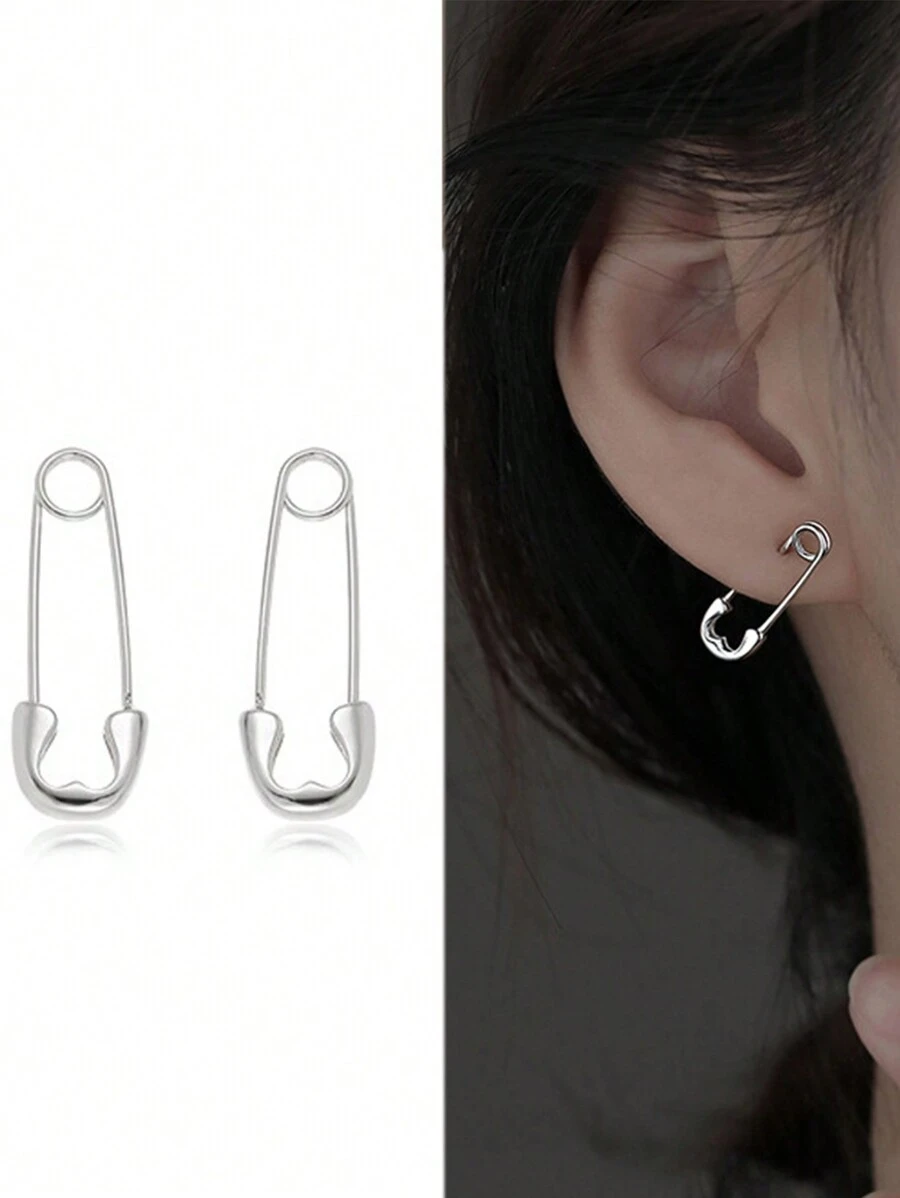 1對新款極簡紙夾形耳環，獨特設計針式耳環適用於女性，時尚耳釘 - 迴紋針 - 查看 1