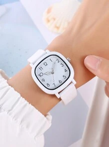 New Arrival  Needle Simple Fashion Jelly-Colored 12-Digit Square Silicone Strap Watch