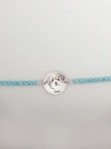 Chân dung thú cưng bằng đá Cubic Zirconia màu xanh lam được cá nhân hóa theo hình ảnh phác thảo Vòng tay có mặt dây chuyền tròn có khắc chữ ở mặt sau: Hoàn hảo cho món quà ngày của mẹ, quà tặng ngày lễ tình nhân, sinh nhật, kỷ niệm, tốt nghiệp, Giáng sinh, quà tặng gia đình cho bạn bè, bạn cùng lớp. - Màu xanh lam - Xem 3