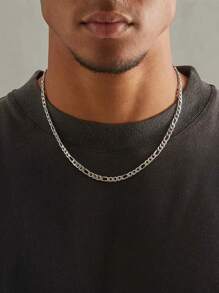 2pcs/Set Stainless Steel Figaro Chain Necklace & Bracelet Jewelry Set, Stylish Hip Hop Design For Men
