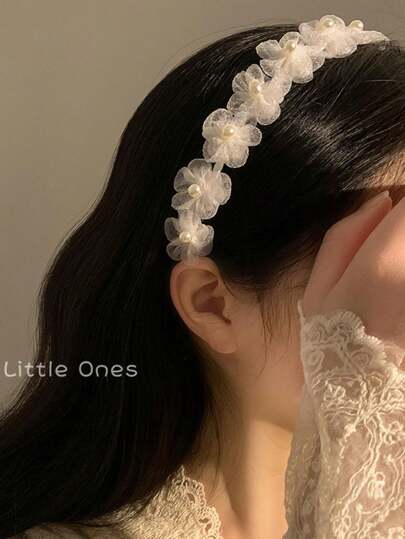1pc Girls' Multil-Color Pearl & Flower Design Elegant Headband, Versatile & Stylish