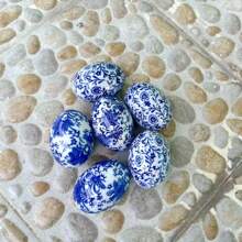 6 颗手绘陶瓷复活节彩蛋，经典蓝白色装饰蛋，2.36 英寸 * 1.57 英寸节日装饰，适用于家庭客厅办公室装饰、母亲节春季复活节礼物 - 彩色 - 查看 7