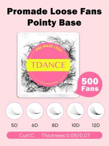TDANCE TDANCE 1 Caixa 500 Fãs Promade de Tufos Soltos de Base Pontiaguda 8D / 10D / 12D Cílios de Volume Premade Feitos à Mão com Hastes Fãs Promades Falsos 0.05 / 0.07 C 8-15mm.