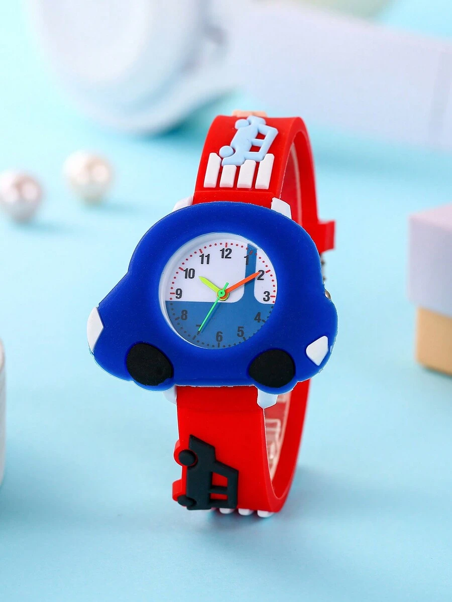 Cartoon Car Shaped Silicone Quartz Watch For Kindergarten And Primary School Children, Boys' Learning Watch - Red - View 1