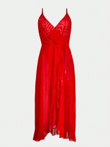 新款性感内衣欧美夜店风V领露背无袖吊带裙半透诱惑睡衣 - 紅色 - 查看 9