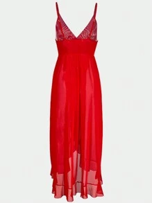新款性感内衣欧美夜店风V领露背无袖吊带裙半透诱惑睡衣 - 紅色 - 查看 7