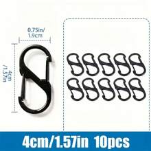 10pcs Multi-Purpose Stainless Steel S-Carabiners - Durable, Lightweight Keychain Clips For Backpack, Camping & Hiking - Black - View 8