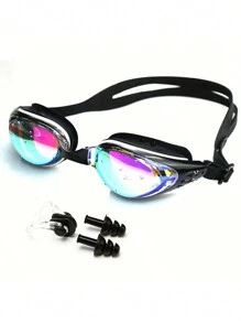 1入組成人電鍍游泳眼鏡，高清抗霧和防水鏡片，防UV和防漏，適用於訓練、游泳池和沙灘，含鼻夾和耳塞，提供游泳時眼睛和耳朵的保護 - 紅白色 - 查看 3