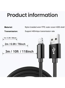 Nylon Braided Lightning Cables For Compatible With Iphone 14/13/12/Pro Max/X/XR/XS/8/7/6s/6/IPad, Male To Male USB Charging Data Sync Cord With Matte Finish, 5-10W Power Output, Round Shape - 3.3ft/6.6ft/10ft Options MFi Certified