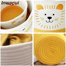 Inwagui 1 件装可爱狮子收纳篮绳编织篮架子篮玩具篮家居装饰篮适用于卧室、浴室、客厅，黄色/白色 - 黃色 - 查看 6
