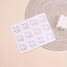 12 Pairs/Set Minimalist Dual-Tone Gold & Silver Iron Ear Piercing Studs With Plastic Clutch, Unisex, Suitable For Daily Wear