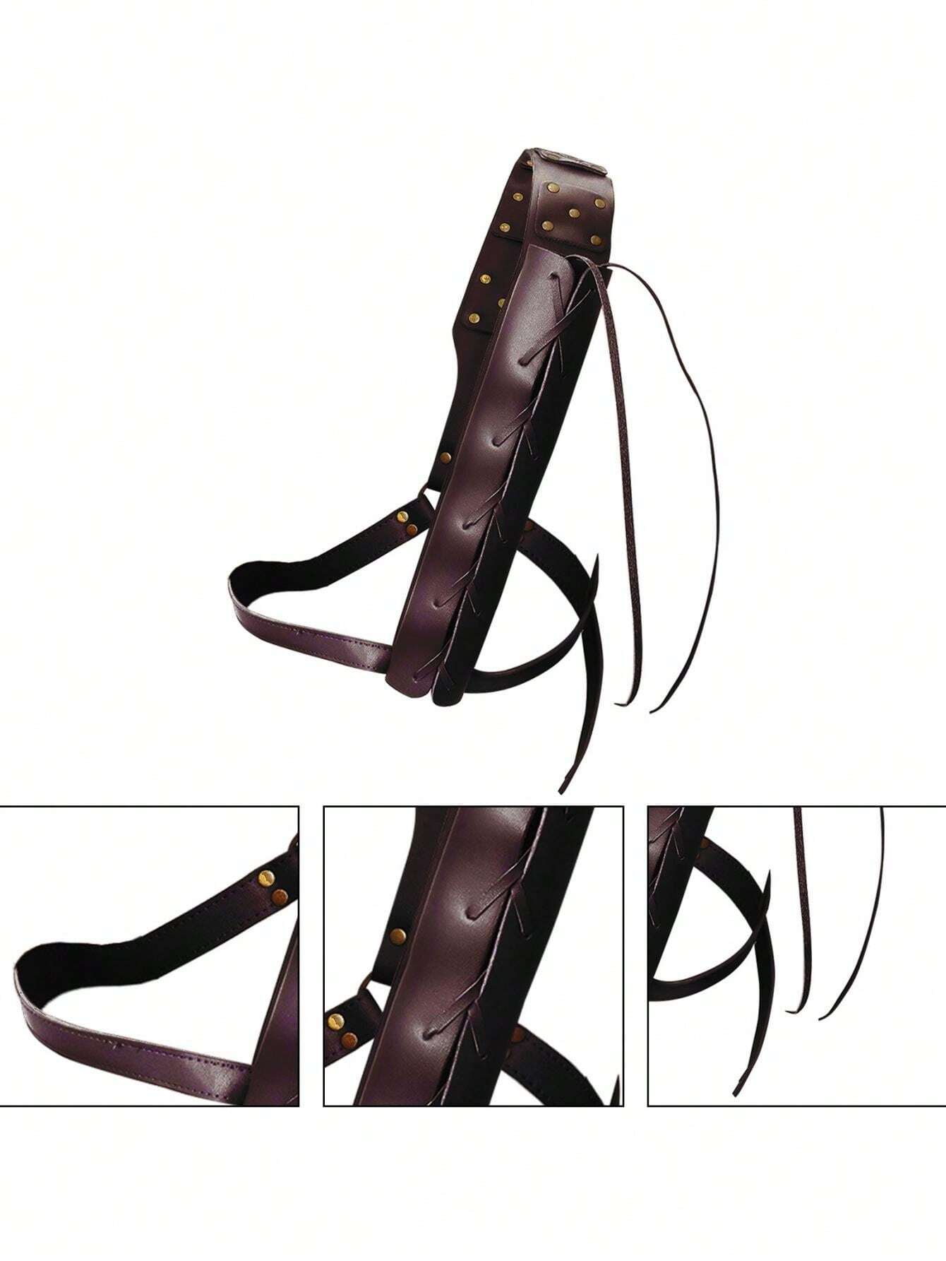 Medieval Viking Belt - PU Leather O-Ring Belt For Renaissance Faires, Cosplay, Halloween, Brown - View #3