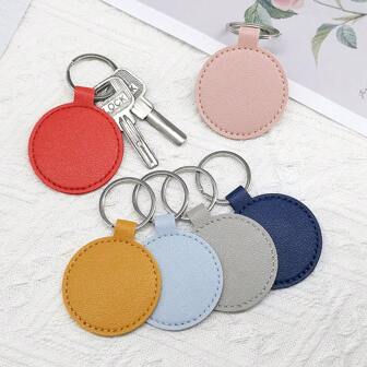 5pcs Round Leather Keychains Kit, For DIY Craft, PU Leather Keychain Blank With Keyring, Accessories Pendants, Holiday Gift, Party Keychain Gift Set Car Accessories Bag Charm Backpack For School