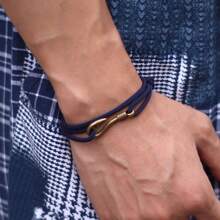 Vintage Fish Hook Man Bracelets Accessories Male Double Layer Lucky Bracelet Braided Bracelet Adjustable Gift For Him ﻿ ﻿