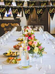 12 面旗帜 50/60/70/80 岁生日派对装饰三角旗横幅，黑金色 50/60/70/80 岁横幅三角旗派对配件适用于 50/60/70/80 岁生日婚礼周年派对装饰用品、圣诞节 - 彩色 - 查看 9