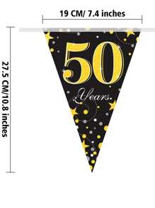 12 面旗帜 50/60/70/80 岁生日派对装饰三角旗横幅，黑金色 50/60/70/80 岁横幅三角旗派对配件适用于 50/60/70/80 岁生日婚礼周年派对装饰用品、圣诞节 - 彩色 - 查看 4